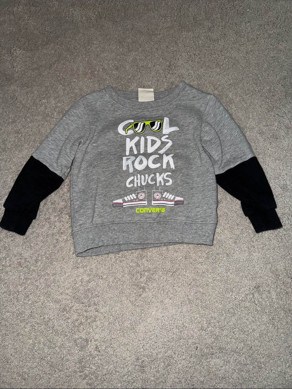 Converse Kids Grey Pullover Sweatshirt with Black Sleeves